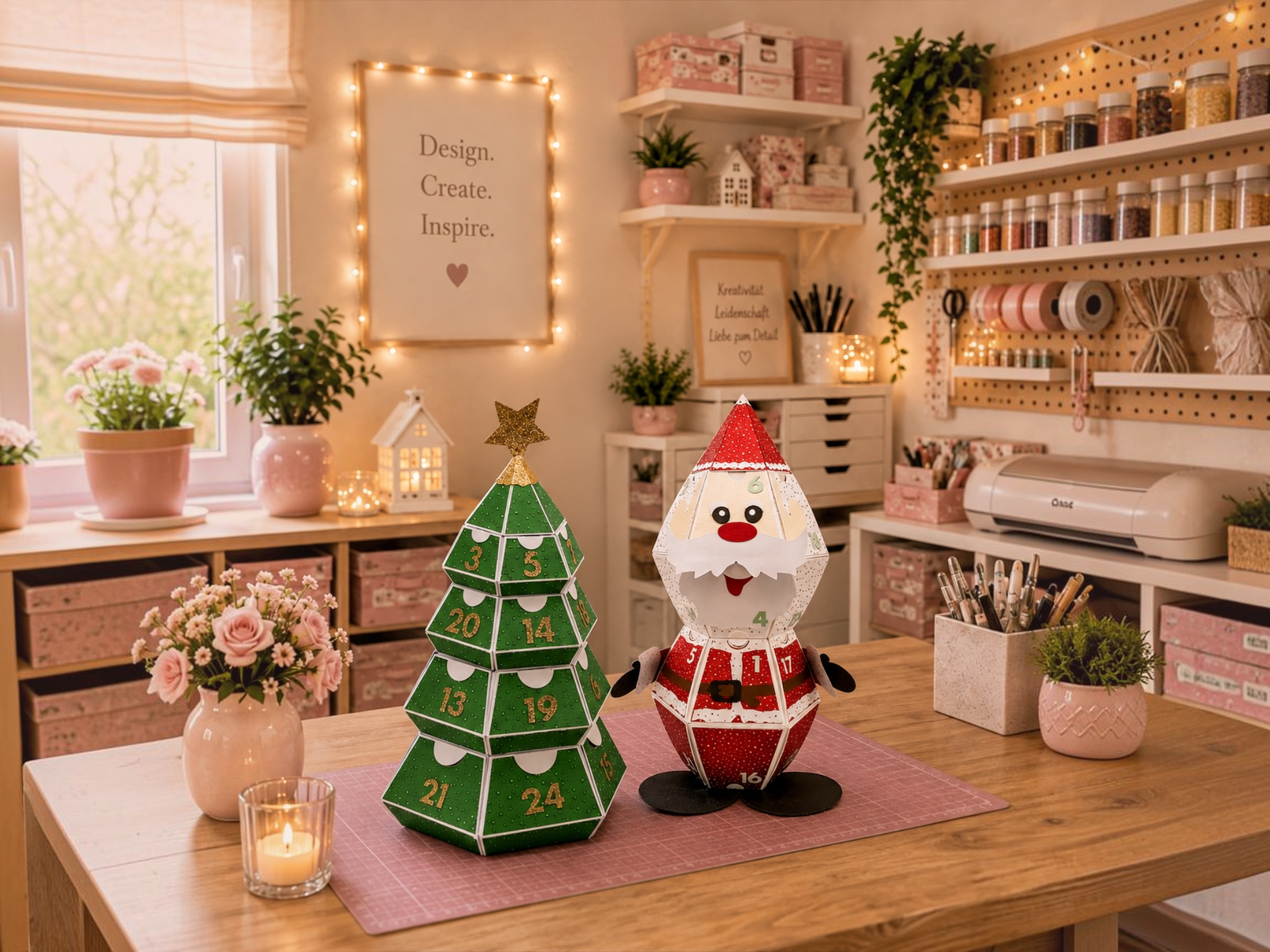 Papier-Adventskalender und Weihnachtsdekoration aus der BiniBooks Kreativwerkstatt