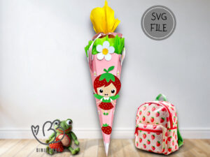 Schultüte Erdbeermädchen Motiv, Bastelvorlage, PDF und SVG Datei, Basteln mit und ohne Plotter, Prinzessin, Einschulung, Schulanfang
