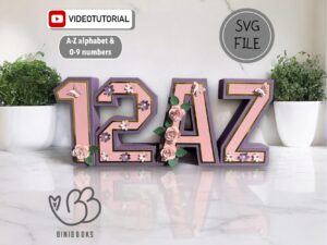 3D-Alphabet-Bustaben + 3D Nummern, A-Z & 0-9, SVG Datei, inkl. Dekoration, mit Videoanleitung, für Cricut und Silhouette